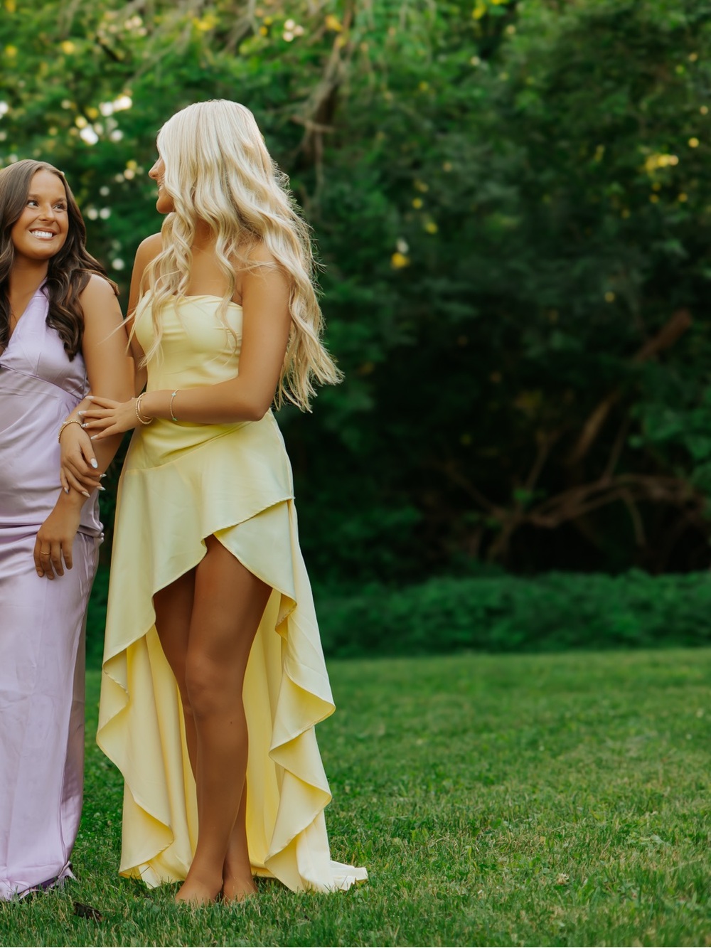Peppermayo Yellow Strapless High-Low Ruffle Dress
